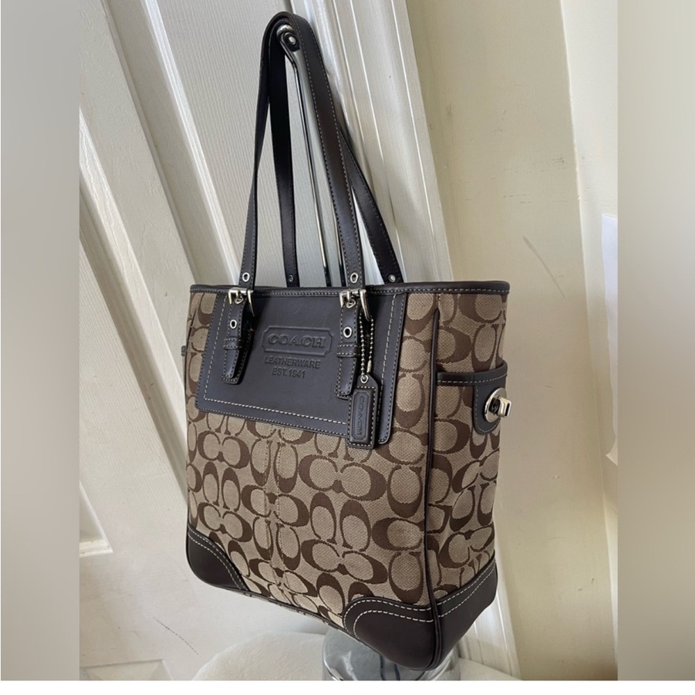 Coach Tan and Brown Signature Tote EUC